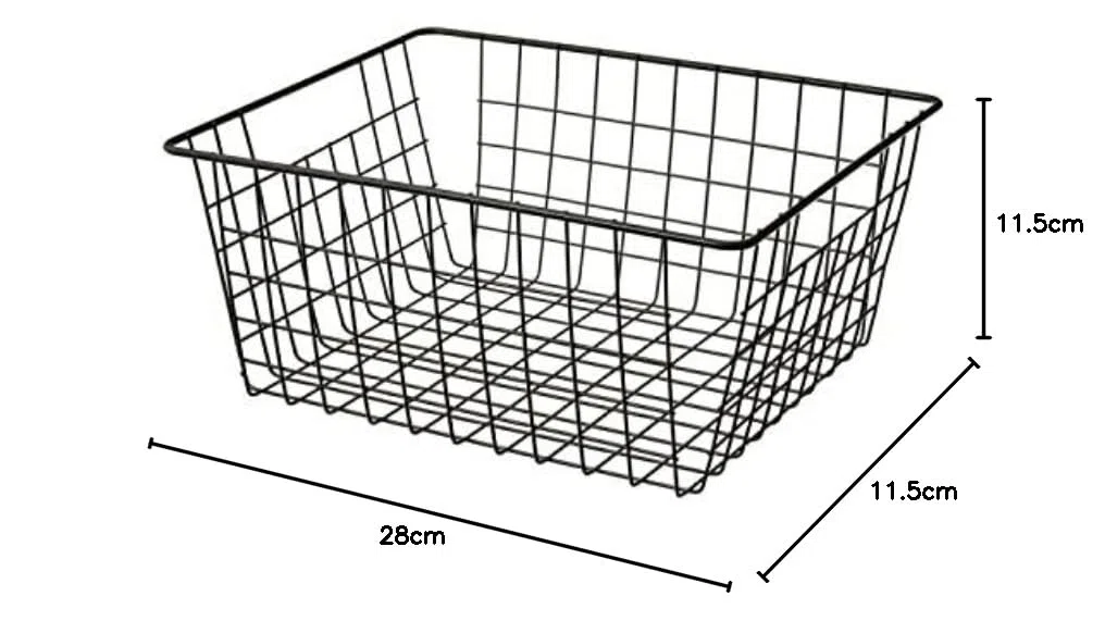 Cesta de Metal Negra organizadora con Rejilla de 28x21,50x11,50 cm