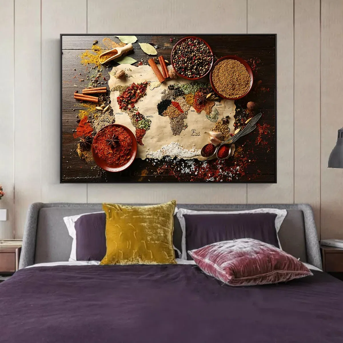 Lienzo de Mapa Mundial de Hierbas Y Especias Carteles E Impresiones Artísticos Lienzo con Tema de Cocina Pintura en la Pared Imagen Artística para la Habitación de la Cocina