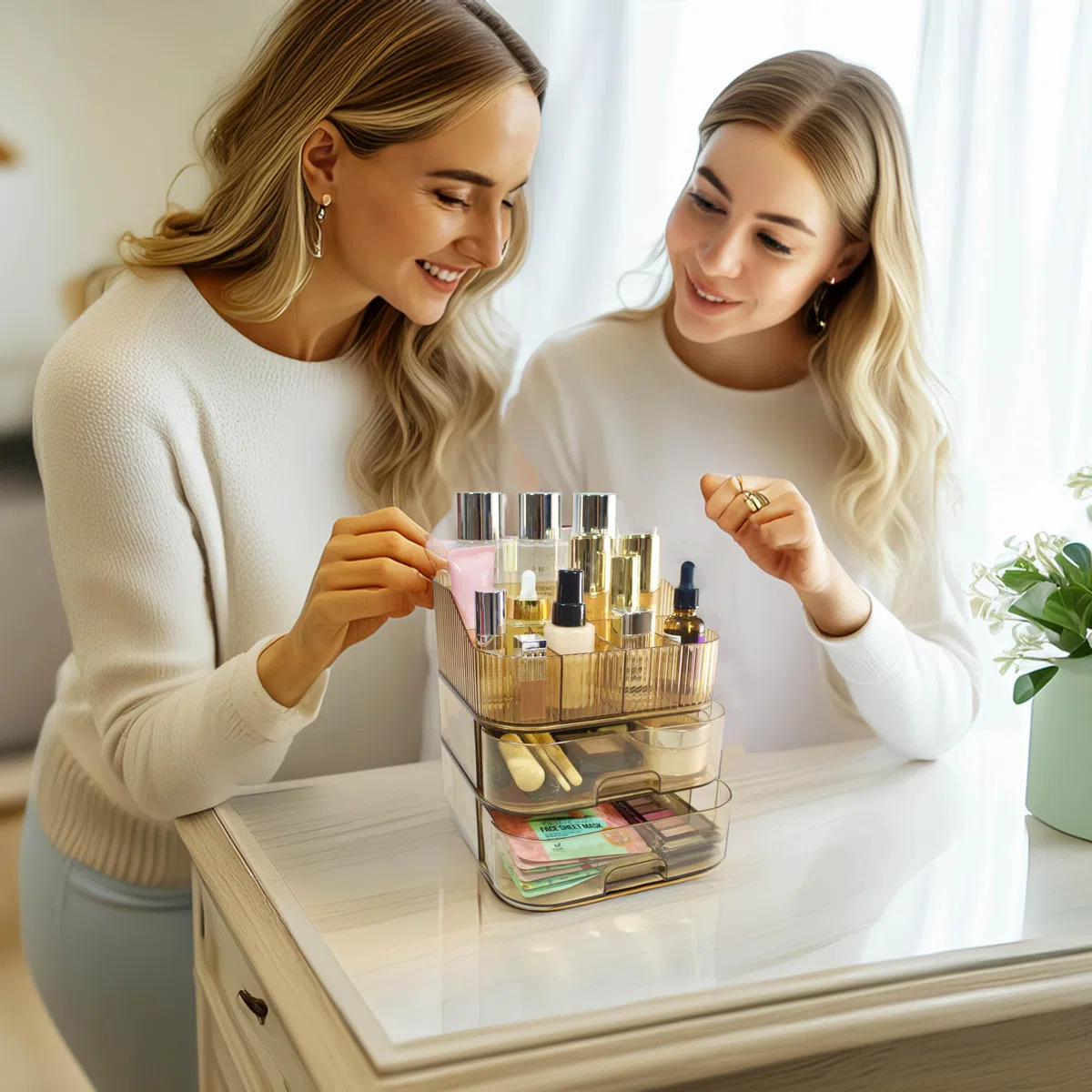 Organizador de Maquillaje y Escritorio Cajones - Makeup Organizer - Perfumes - Organizador de Baño - Tocador de Maquillaje - Bathroom Organizer - Regalo Mujer (Transparente)