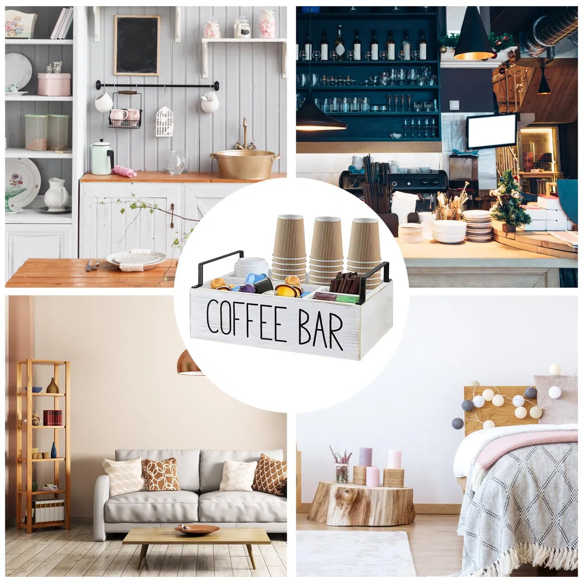 Kit De Barra De Café - Expositor De Barra De Café, Organizador De Condimentos De Café De Madera | Estante De Almacenamiento De Cápsulas De Café, Soporte De Accesorios De Café Para Mesa De Centro