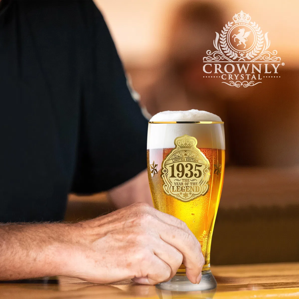 CROWNLY CRYSTAL® 1935 Regalos Originales Para Hombre Copas Personalizadas Copas De Cerveza 570 ml Regalos Para Padres Regalo Abuelo Regalo Hombre Original Regalos Hombre Regalo Hombre Cumpleaños