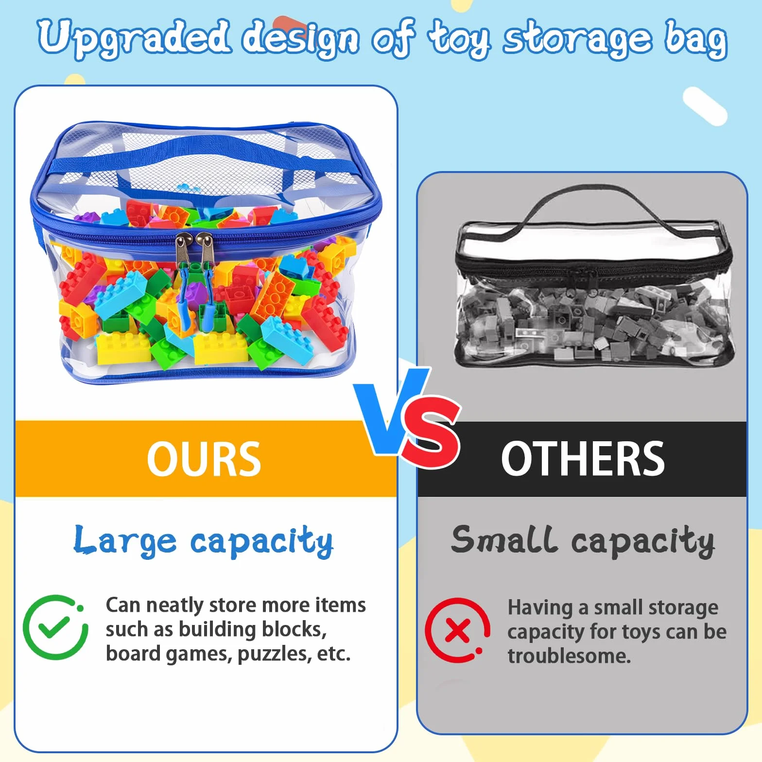 6 bolsas de almacenamiento de juguetes, bolsas de almacenamiento impermeables de PVC transparente con doble cremallera, contenedor con asa, bolsa de aseo de viaje reutilizable, organizador de juguetes