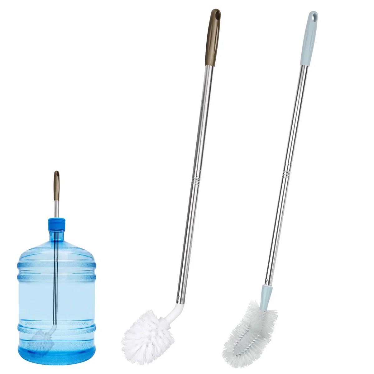 Tinoaly 2uds Cepillos para Limpiar Baldes, Limpiador de Jarras un Galón Cepillo para Tetera con Mango Extralargo de Acero Inoxidable y Cerdas Nailon Herramientas Limpieza Eficientes Botellas Agua
