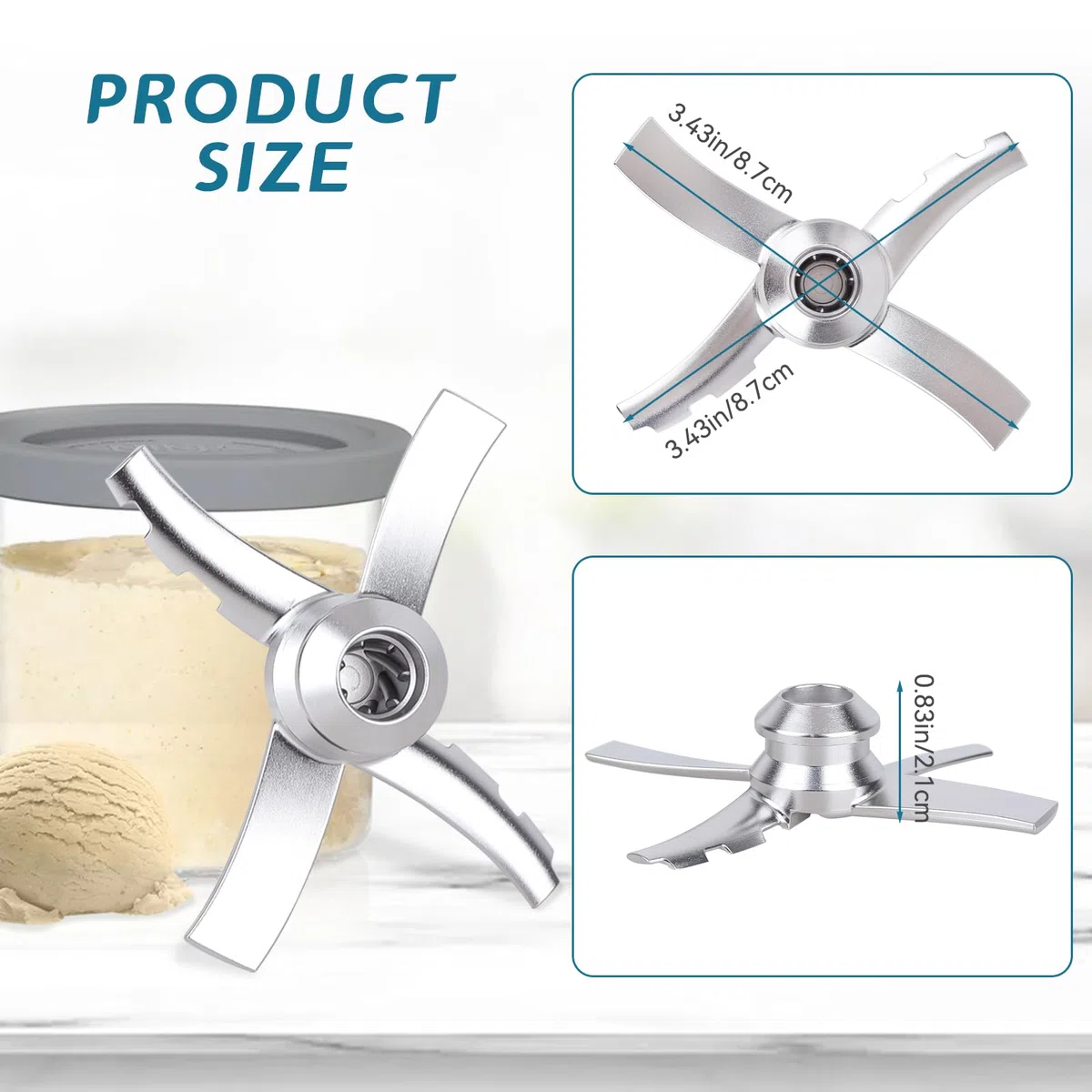 Cuchillas de Repuesto Compatible con la máquinas de helado Ninja Creami NC300 Series, Cuchilla mezcladora de acero inoxidable para Ninja Creamerizer NC299AMZ, NC301, CN305A, CN301CO