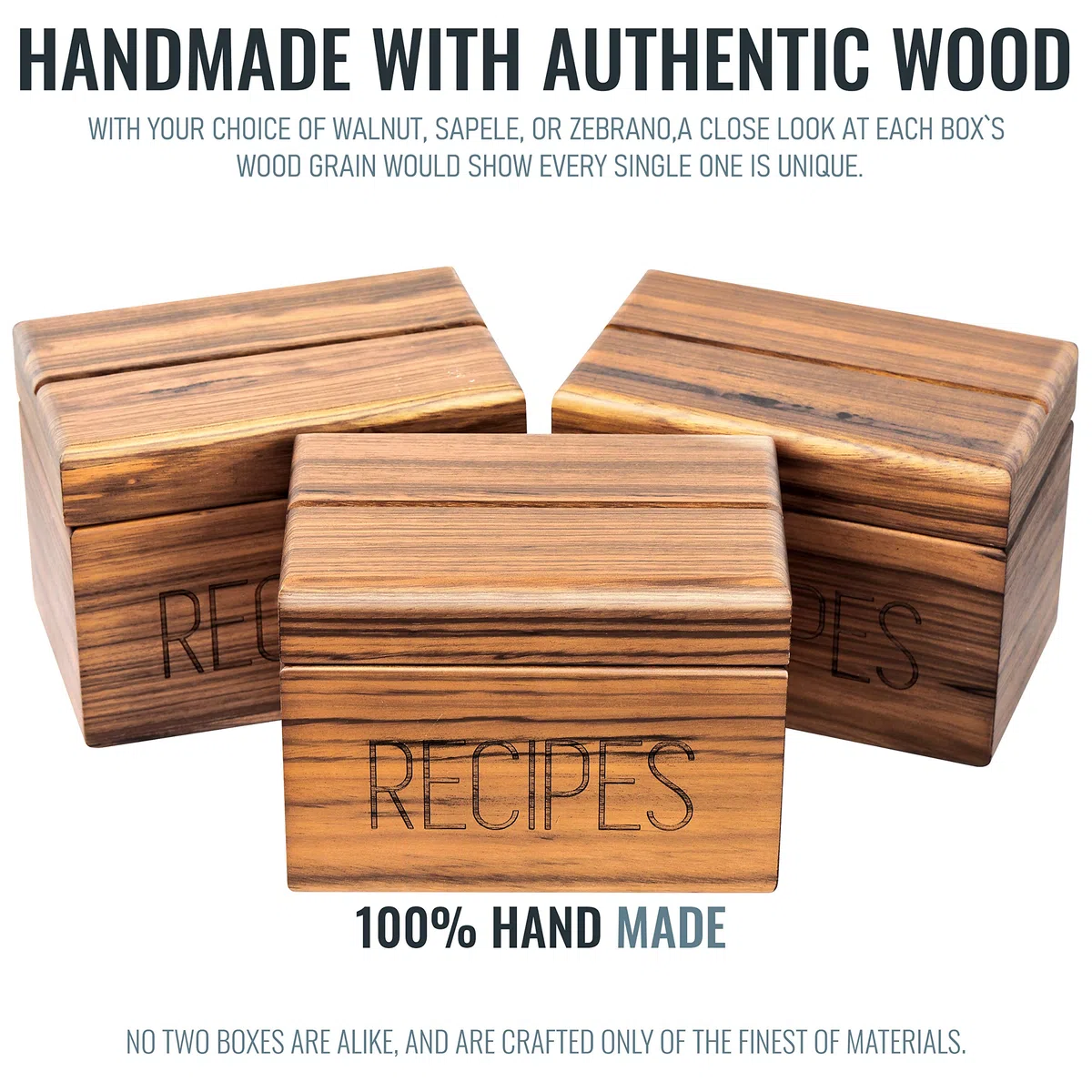 Apace Living Apace - Caja de recetas con tarjetas y separadores - Caja de madera de estilo vintage de 4 x 6 pulgadas, exclusiva de la colección Premier, se adapta a 240 tarjetas (cebrano)