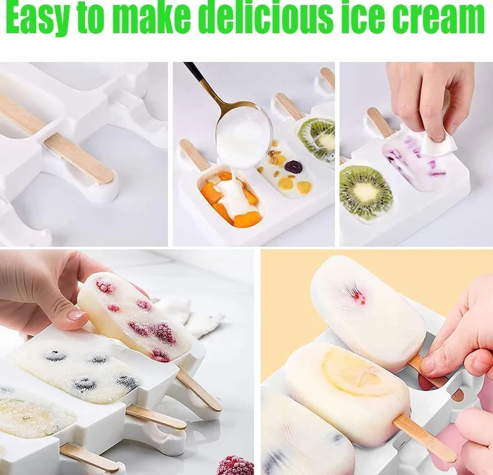 3 Moldes Para Helados con tapa, Molde de silicona para helado, Incluye 100 palitos de helado 100 bolsas para envolver, 100 cintas y 100 pegatinas, para helados congelados para hacer tú mismo