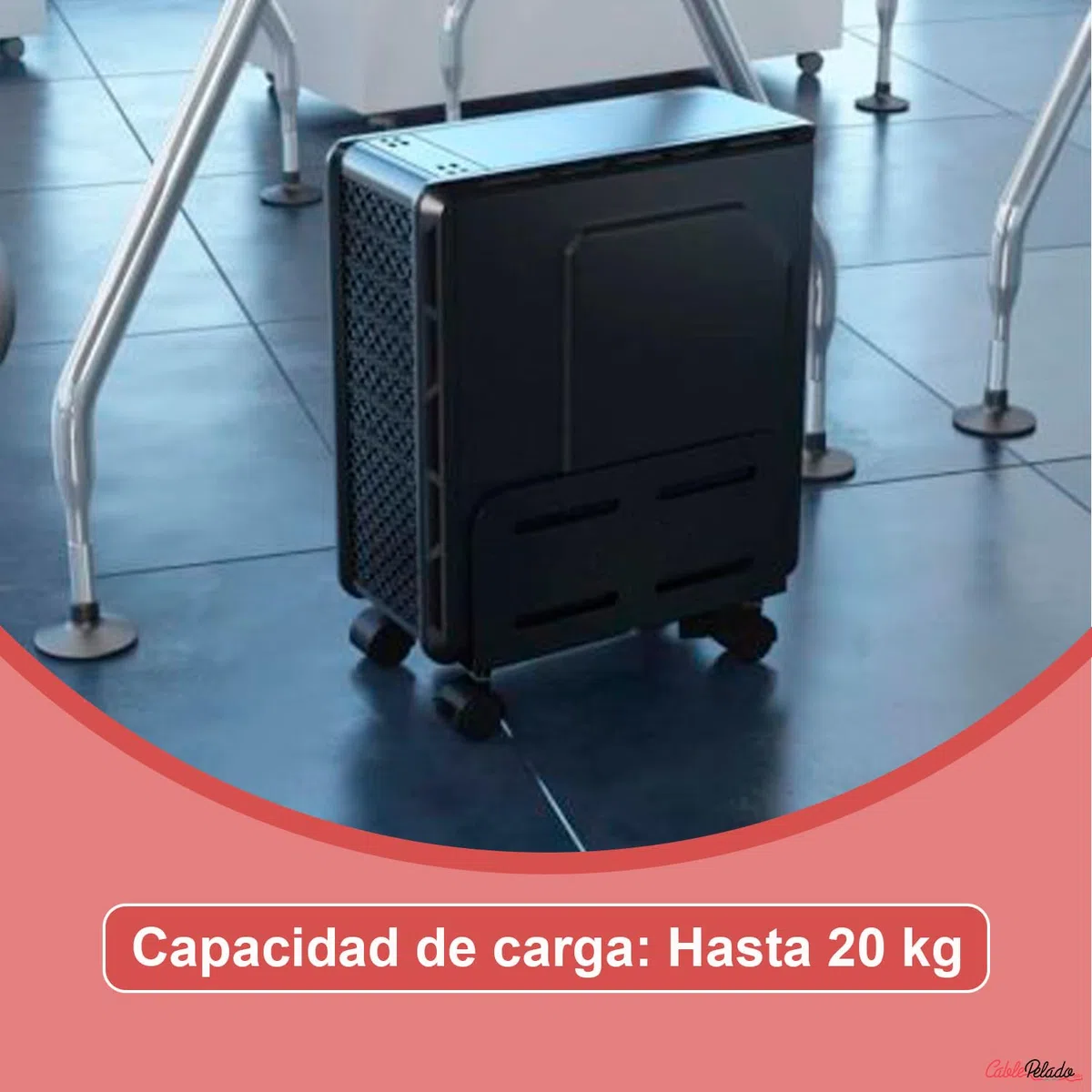 CABLEPELADO - Soporte para CPU de Suelo con 4 Ruedas (2 con Freno) | Carrito Ajustable para Torre PC (119-209mm) | Carga Máx. 10kg | Negro