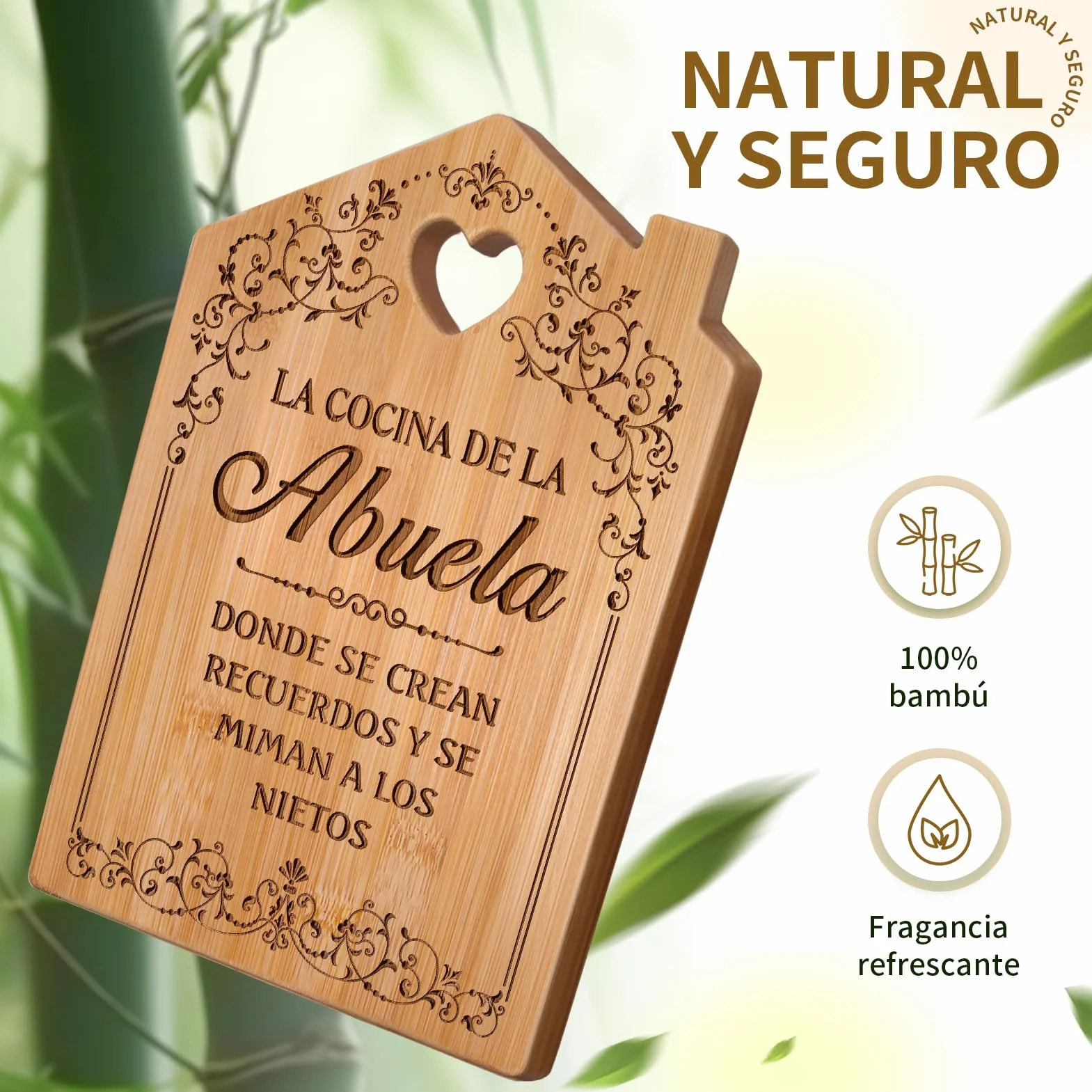 Regalo Abuela, Regalo Abuela Cumpleaños - Tabla de Cortar de Bambú Grabada en Forma de Casa, Regalo Dia de la Madre Original