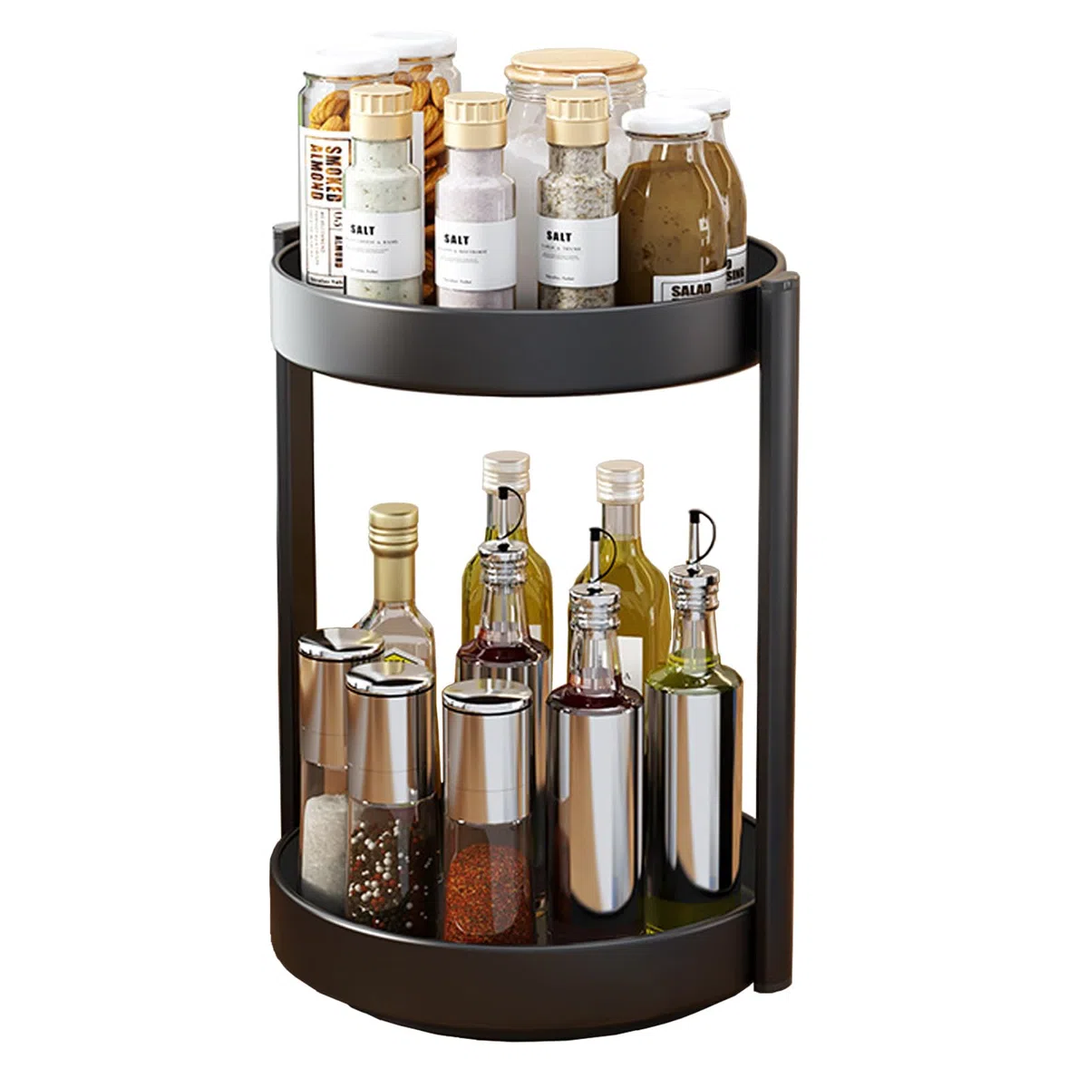 Especiero Giratorio Organizador Especias Cocina Metal Bandeja Giratoria 2 Niveles Lazy Susan Plato para Armario Organizador de Maquillaje (Negro, 2Tiers)
