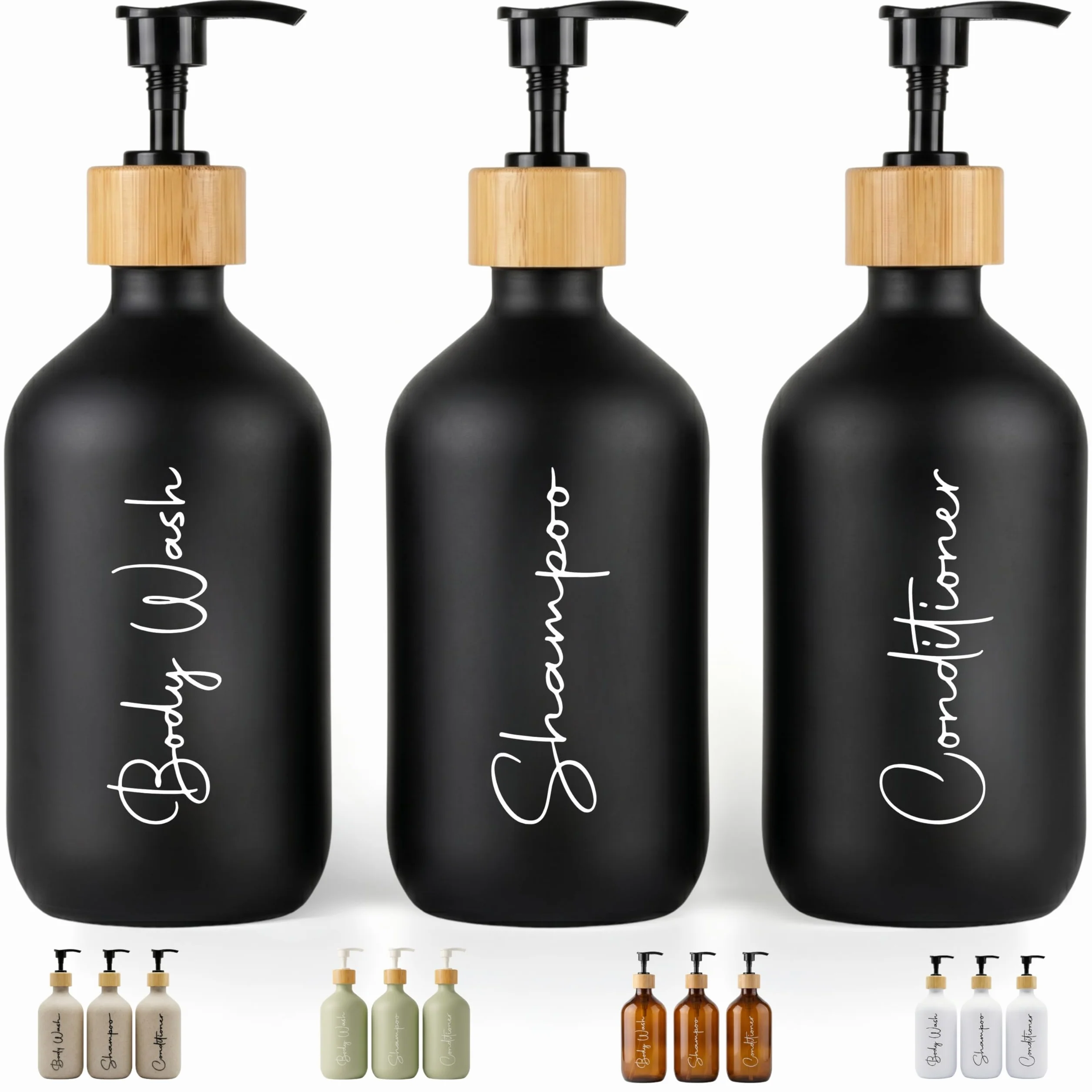 Dispensador Jabon Baño Negro Mate 500ml Set de 3 Botes para Gel y Champu Acondicionador Embudo para Rellenado Este Dosificador Jabon Baño es Elegante practico y mantendra su Ducha ordenada