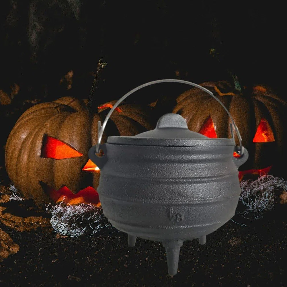 Caldero De Halloween Caldero De Hierro Fundido con Tapa Y, Cuenco De De Bruja, Incienso, Caldero De Brujería, Olla, Herramienta De Decoración De Fiesta De Halloween