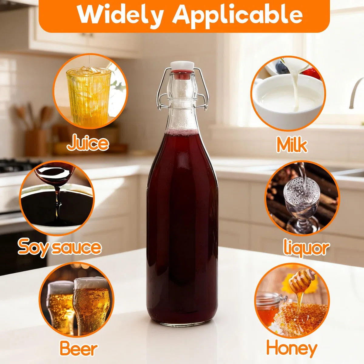 6 Piezas Botella Agua Cristal de 500 ml con Tapón Hermético y Embudo, Botellas de Vidrio Transparente Hermética, Botellitas Bebidas Reutilizables para Jugos, Aceite, Jarabe, Cerveza, Vinagre, Kombucha