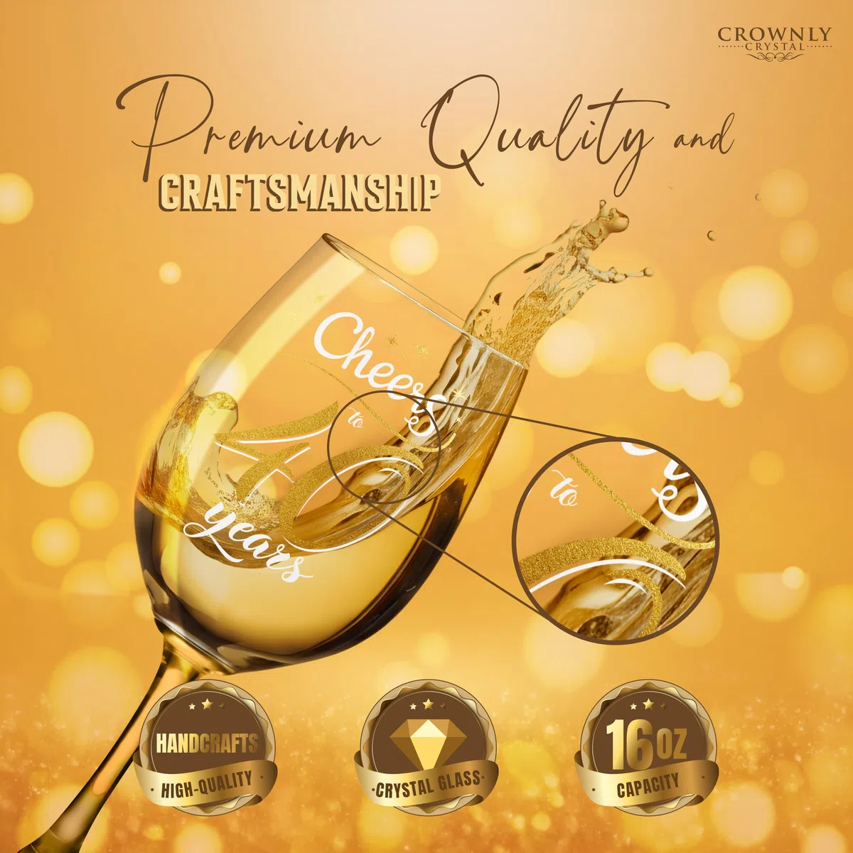 CROWNLY CRYSTAL Copa Vino Cristal Regalo Personalizado Mujer 40 Años Cheers To 40 Years Cumpleaños Mujer Aniversario Brindis Elegante Copa Para Vino Cava Y Cócteles Recuerdo Especial