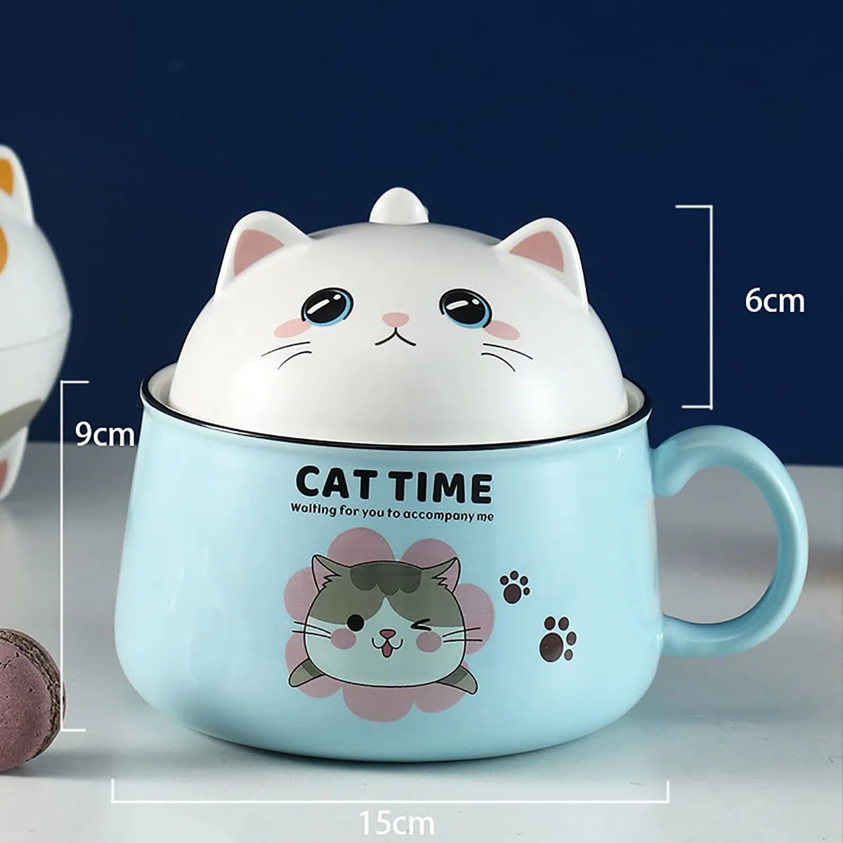 Ramen - Cuenco con tapa, diseño de gato dulce y asa, cuenco de cerámica de 1020 ml