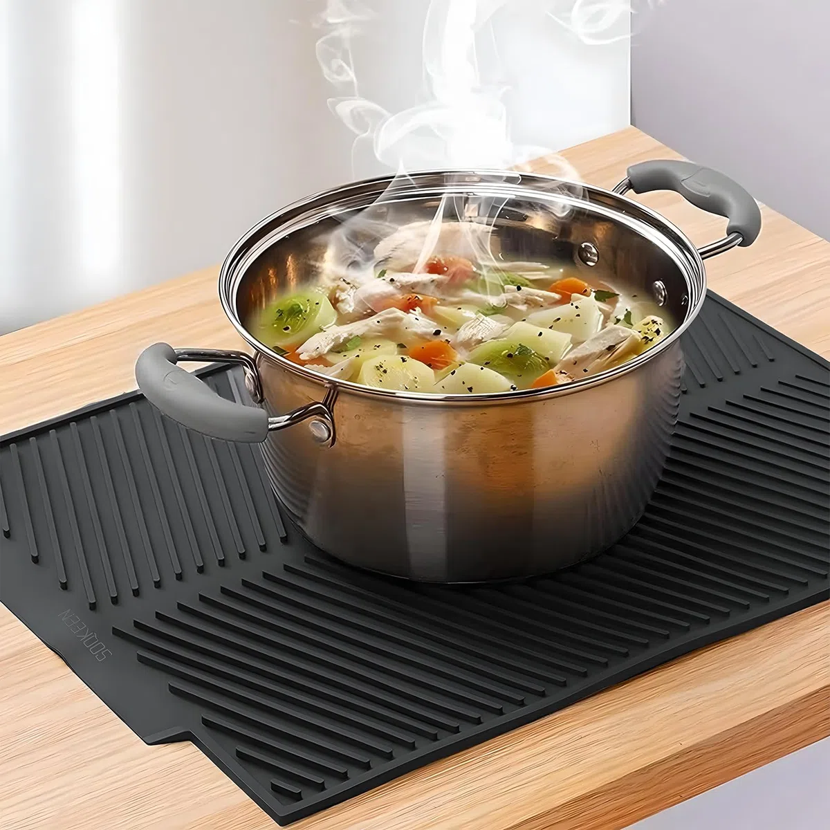Alfombrilla Escurreplatos de Silicona, 50 x 40 cm escurreplatos silicona, soportes para platos, antideslizante, resistencia a altas temperaturas, Alfombrilla para secar Platos, Negro
