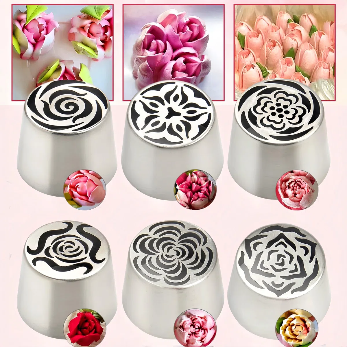 Juego de 6 boquillas rusas extragrandes, de acero inoxidable, con forma de flor, para decoración de pasteles, glaseado, ramo de flores, galletas