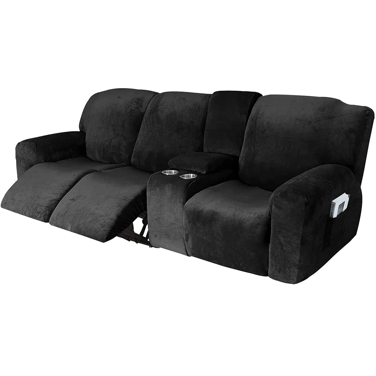 Funda reclinable elástica de Terciopelo con Consola - Tela Lavable Suave y Gruesa - Color Arena de 2 a 3 plazas - ¡Proteja su sofá reclinable con Esta Funda reclinable Premium contra el Desgaste Dia
