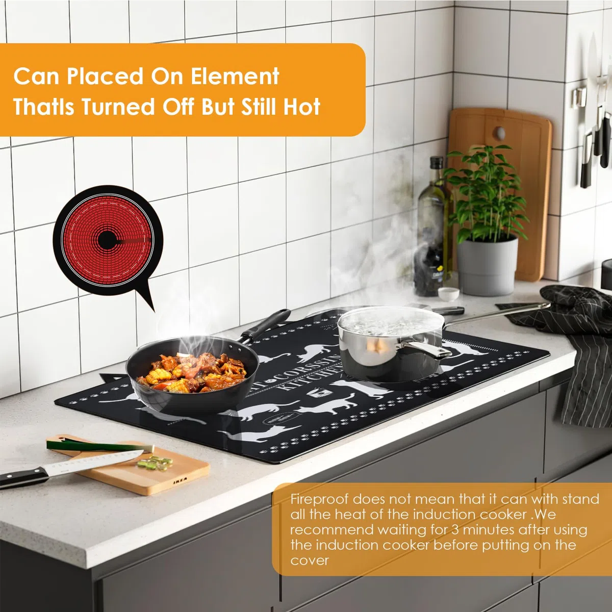 Cubierta de Placa de inducción 62 x 53 cm, Cubierta para Placa de Cocina Estufa Resistente al Calor ignífuga e Impermeable de Silicona Cubierta para Placa de Cocina eléctrica con 2 Ganchos