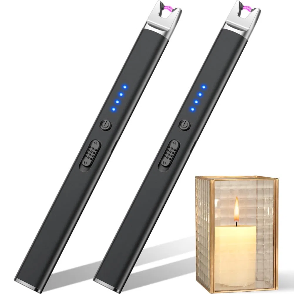 LcFun Mechero de arco eléctrico, recargable por USB, resistente al viento, eléctrico, de plasma, para encender velas, estufa de gas (2 unidades, negro)