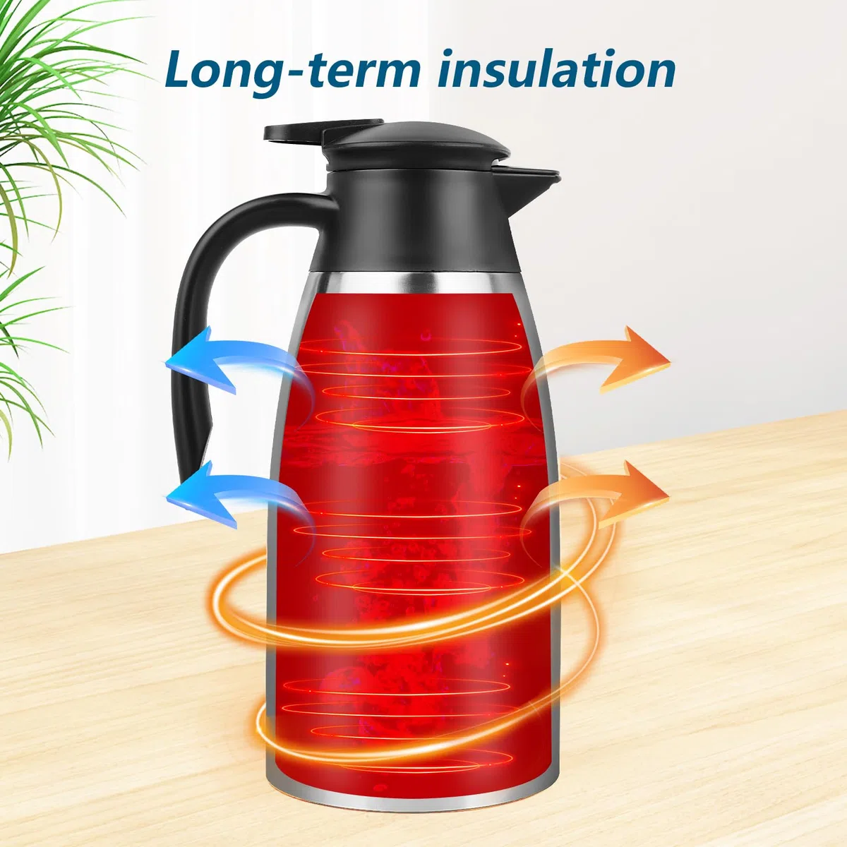 2 Litros Jarra Termo, Jarra Térmica se Acero Inoxidable, Termo con Aislamiento Térmico, Se Mantiene Caliente Durante 24 Horas, Termo Grande Para Café, Té, Agua, Bebida, Jarra Caliente
