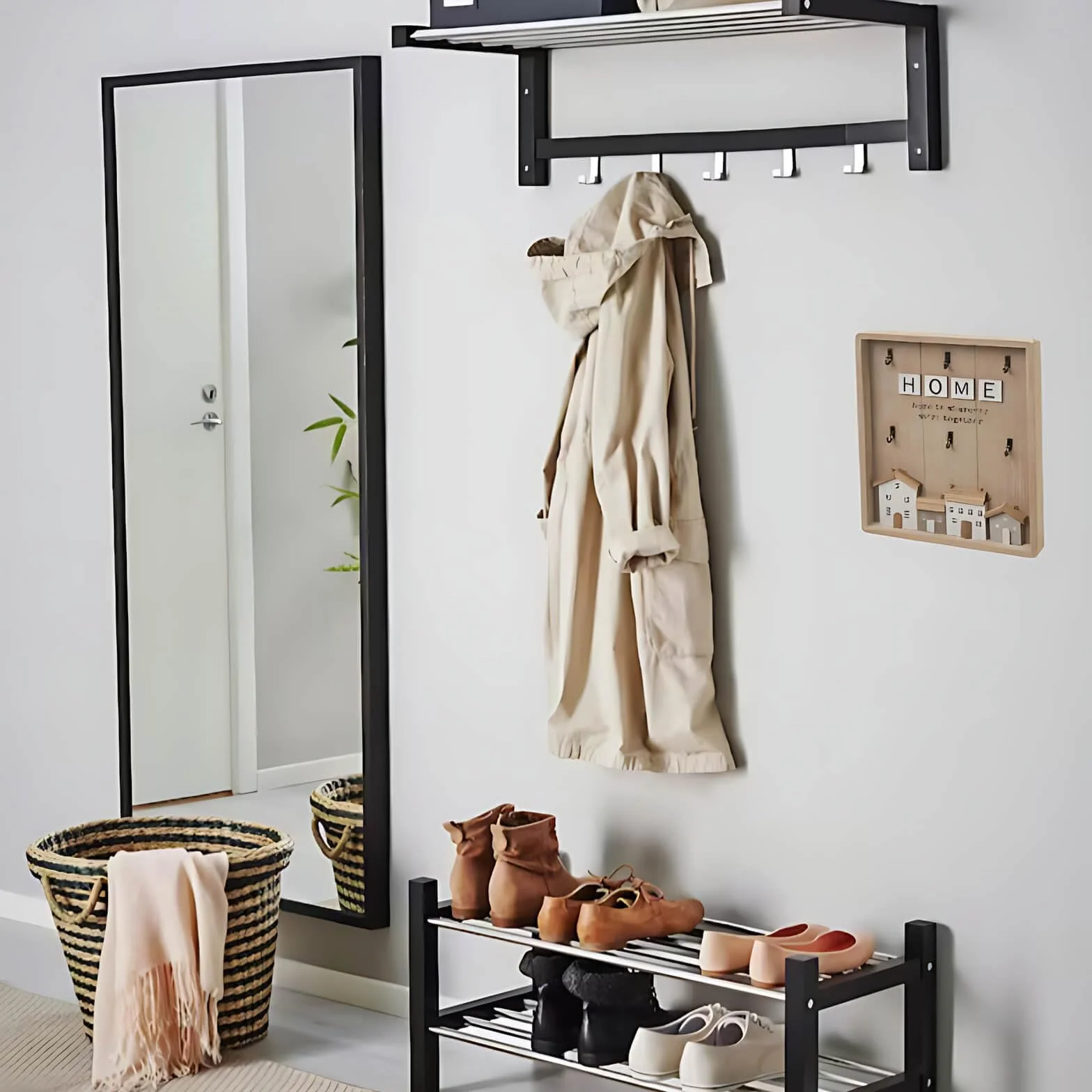 Caja para Llaves de Madera con 6 colgadores de Pared para Entrada, Armario para Llaves diseño Decorativa, Guardallaves para Recibidor 24x30 cm (Home Casas)