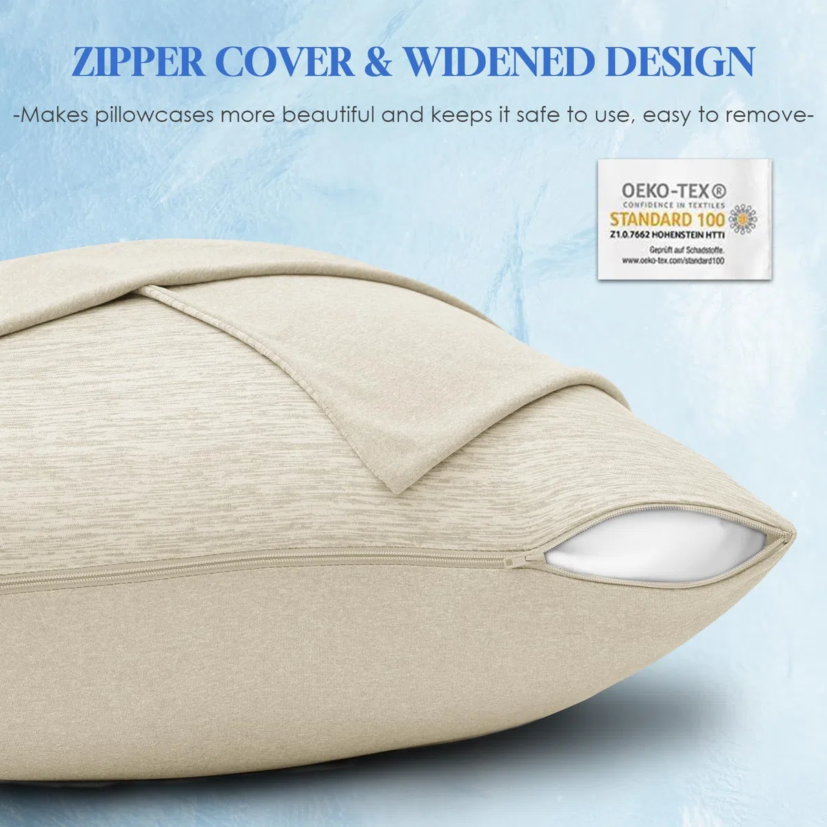 Funda de Almohada Reversible Refrescante con Cremallera, Q-MAX 0,45 Protección Almohada Sudores Nocturnos y Sofocos, Pack de 2, Beige, 50x90cm