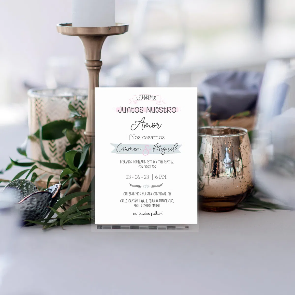 Invitaciones de Boda Personalizadas | Tarjetones A5 Blancos Personalizable con Nombres, Fecha y Textos | 25, 50 y 100 unidades Ceremonia Compromiso 2 Modelos para Recuerdos Boda (Modelo 2)