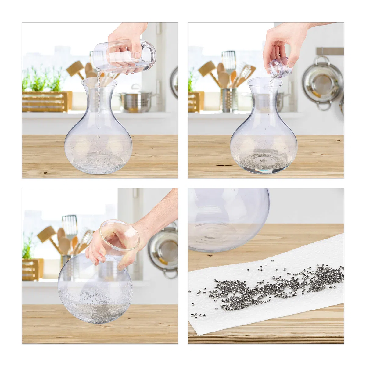 Relaxdays Kit de 1000 Bolas Limpiadoras, Perlas de Limpieza, Limpia Botellas, Decantadores, Acero Inoxidable, Plateado