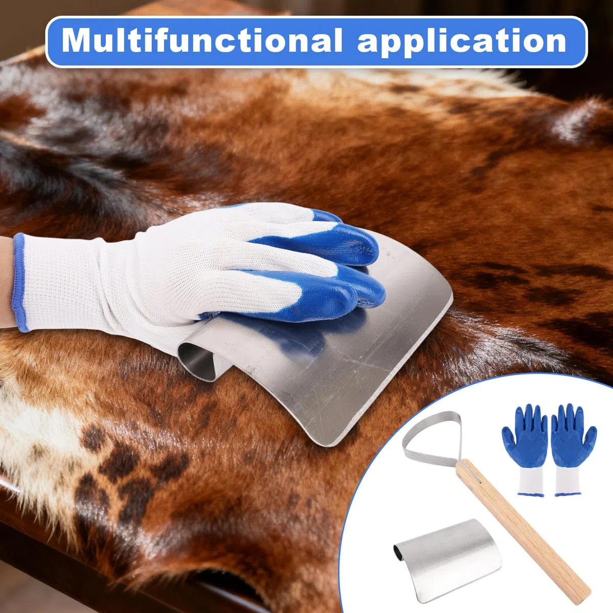 Juego de Herramientas para Descarnar y Raspar Pieles, Kit de Acero Inoxidable Curtido Taxidermia con Guantes para el Procesamiento Fabricación Cuero y Manipulación Pieles