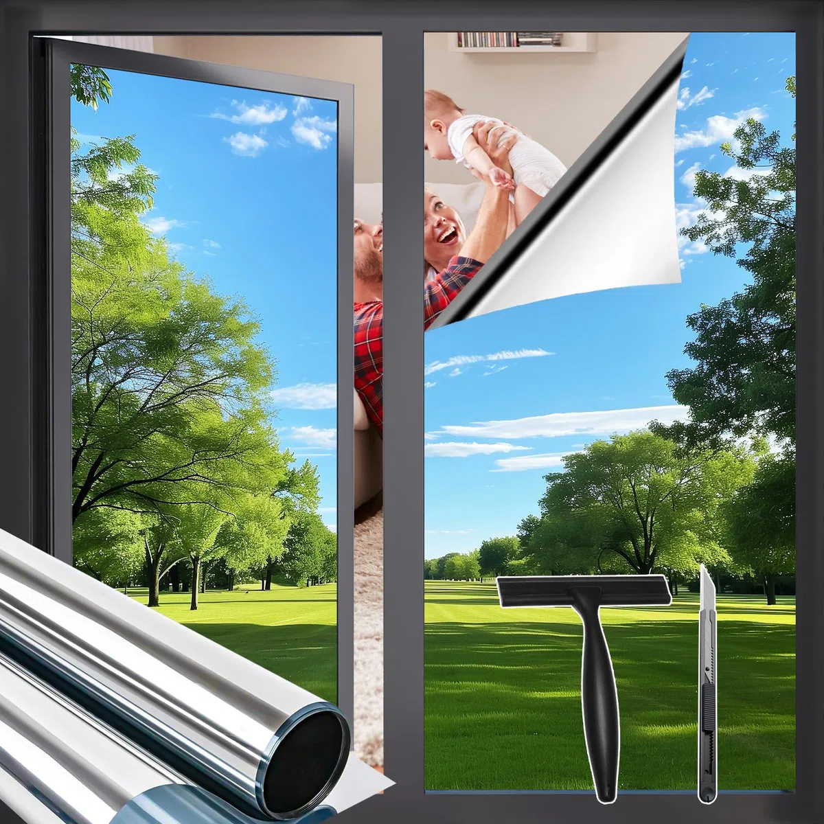 Zindoo Vinilos para Cristales Efecto Espejo Vinilo Adhesivo Cristal con Kit de Montaje Anti UV Anti Calor Unidireccional Protector de Privacidad Protege del Sol para Hogar Oficina Tienda 40 × 200cm