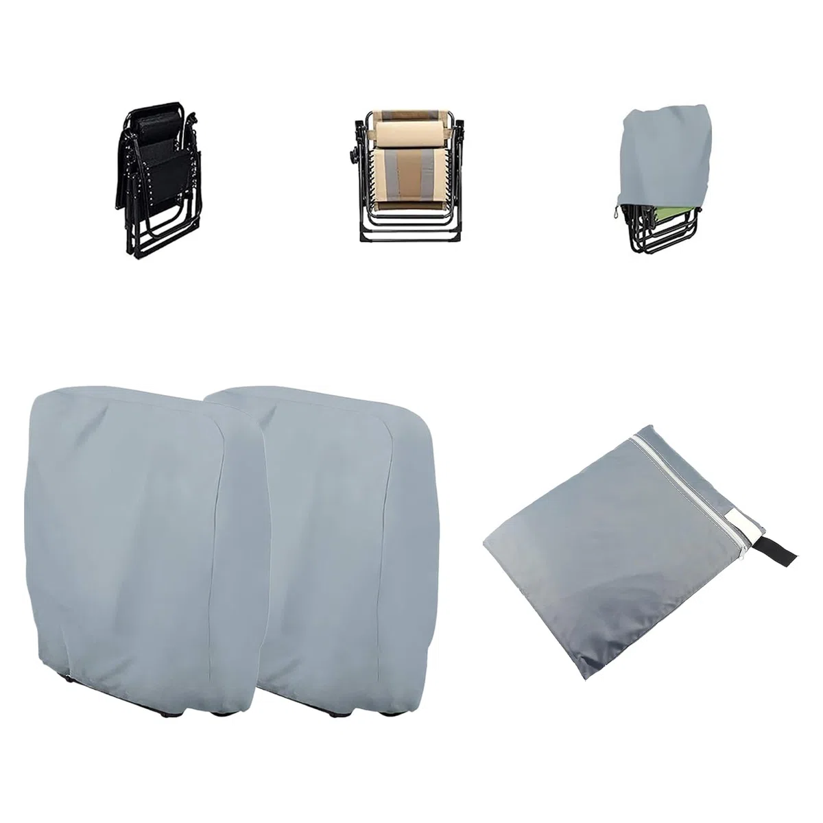 Cubiertas de Sillas Plegables para Exteriores, Juego de 2 Fundas para Sillas Relax de Exterior, Con Bolsa De Almacenamiento Protector Resistente Al Clima Para Jardín Camping Playa Piscina Césped