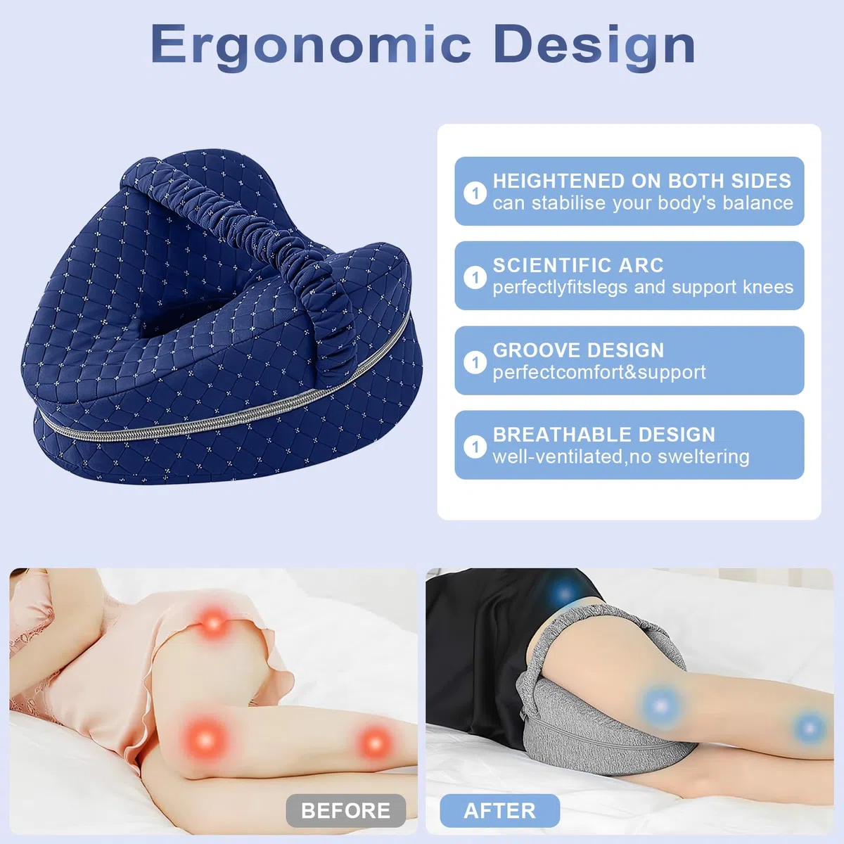 Cojin para Dormir Entre Las Piernas, Almohada para Piernas, Almohada Ortopédica De Espuma Viscoelástica Forma Corazón para Alineación De Cadera y Columna, para Ciática, Dolor De Espalda