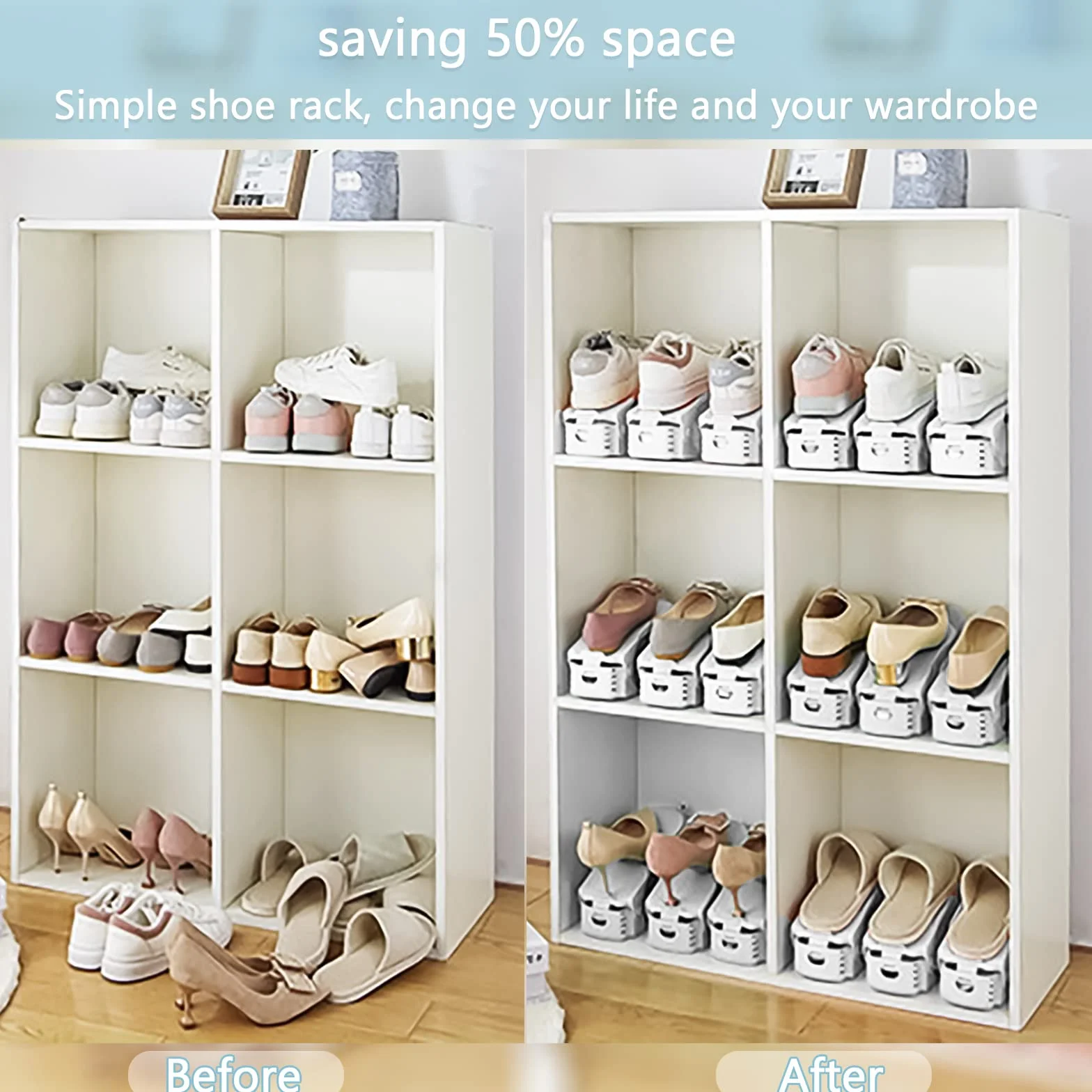 Organizadores de Zapatos 10Pcs Soporte de Calzado de Altura Ajustable Zapatos Antideslizante de Polipropileno，Zapatos Ahorra Espacio（Blanco）