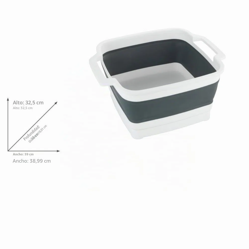 WENKO Barreño para fregar plegable Sira, fregadero plegable con tapón de vaciado integrado y asas para transporte, compacto, 8 litros, (An. x A x P) 39 x 18 x 32,5, gris/blanco