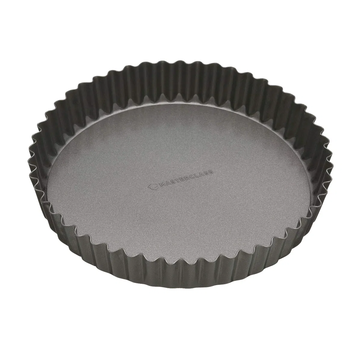 MasterClass Molde antiadherente para tartas y quiches, sin PTFE, PFOA ni BPA, de acero al carbono estriado de 1 mm de grosor, redondo de 25 cm (10"), gris