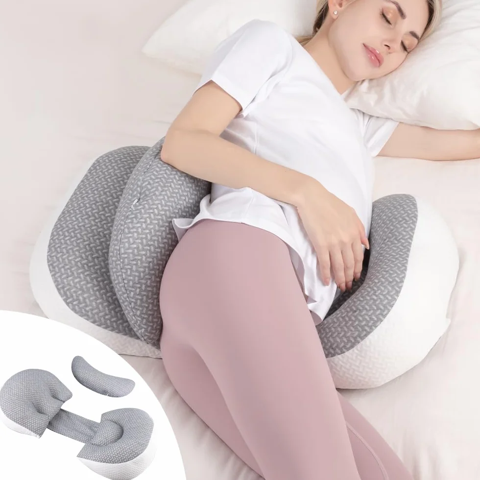 Chilling Home Almohada de Embarazo para Dormir, Almohada para Dormir de Lado para el Abdomen, Almohada Corporal Ajustable y portátil para Mujeres y Dormir de Lado con Funda Transpirable (Gris)