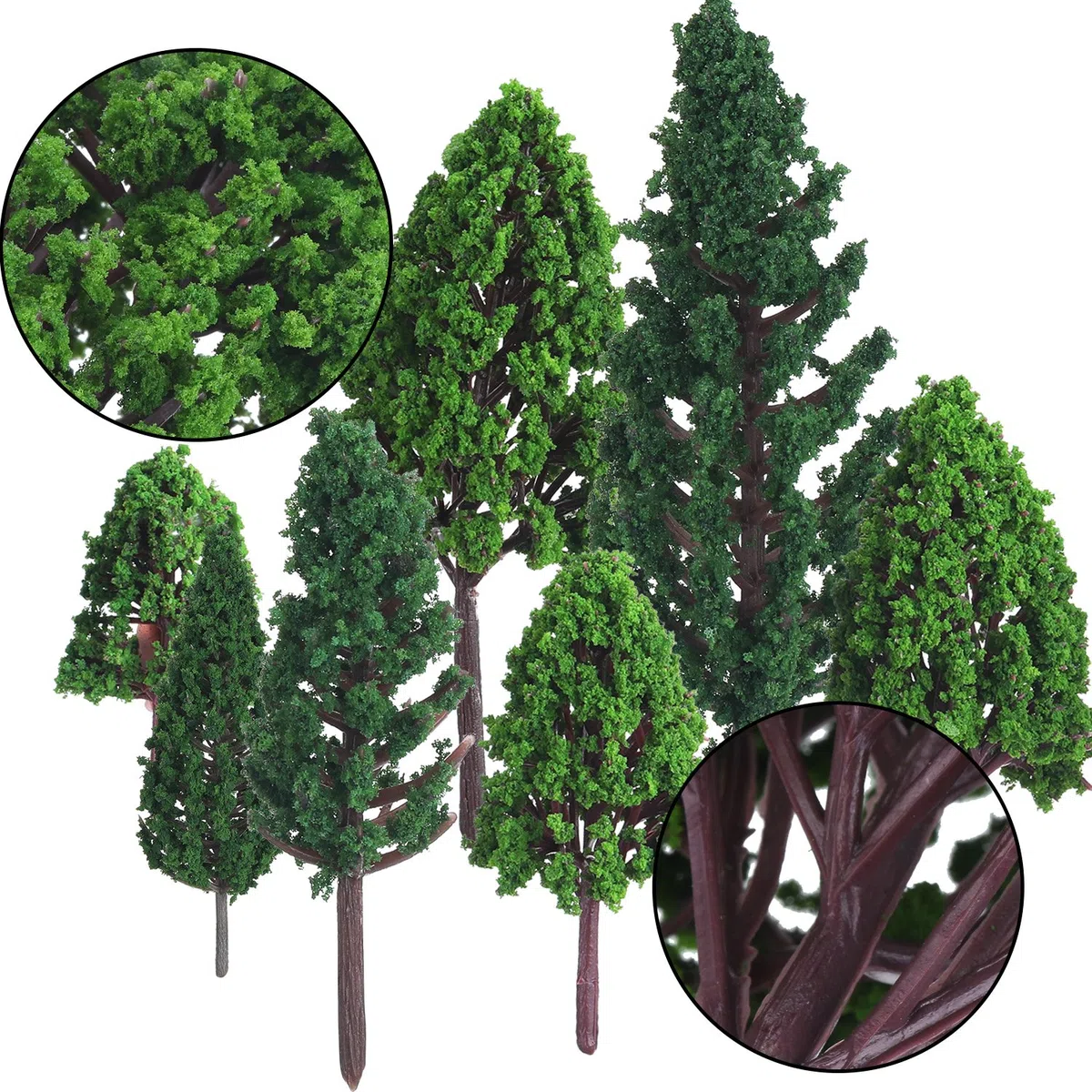 Bememo Árboles en Miniatura de 3 a 16 cm, 22 Unidades, Mezcla de árboles para escenarios de ferrocarril, Trenes, dioramas, Arquitectura y paisajismo para Manualidades, Color Verde Natural