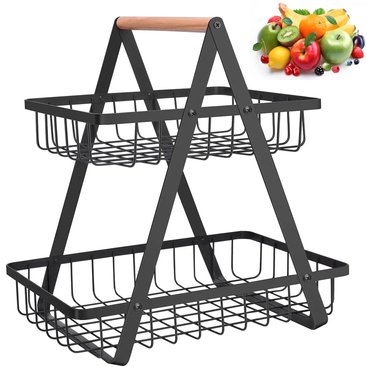 Fruteros de Cocina, Cesta para Fruta de 2 Niveles, Cesta de frutas metálica para mostrador y organizador cocina,Almacenamiento Canasta, Cesta de Frutas de Metal para, Verduras, Aperitivos y Pan