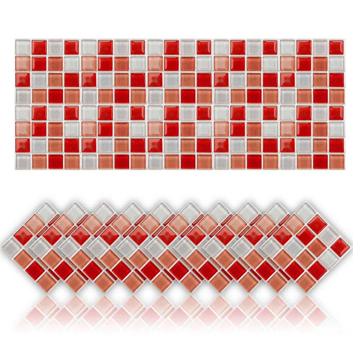 20 Piezas Adhesivos para Azulejos de Baño y Cocina, Mosaico PVC Impermeable para Suelos y Paredes, DIY Decoración del Hogar (15x15cm, Rojo)