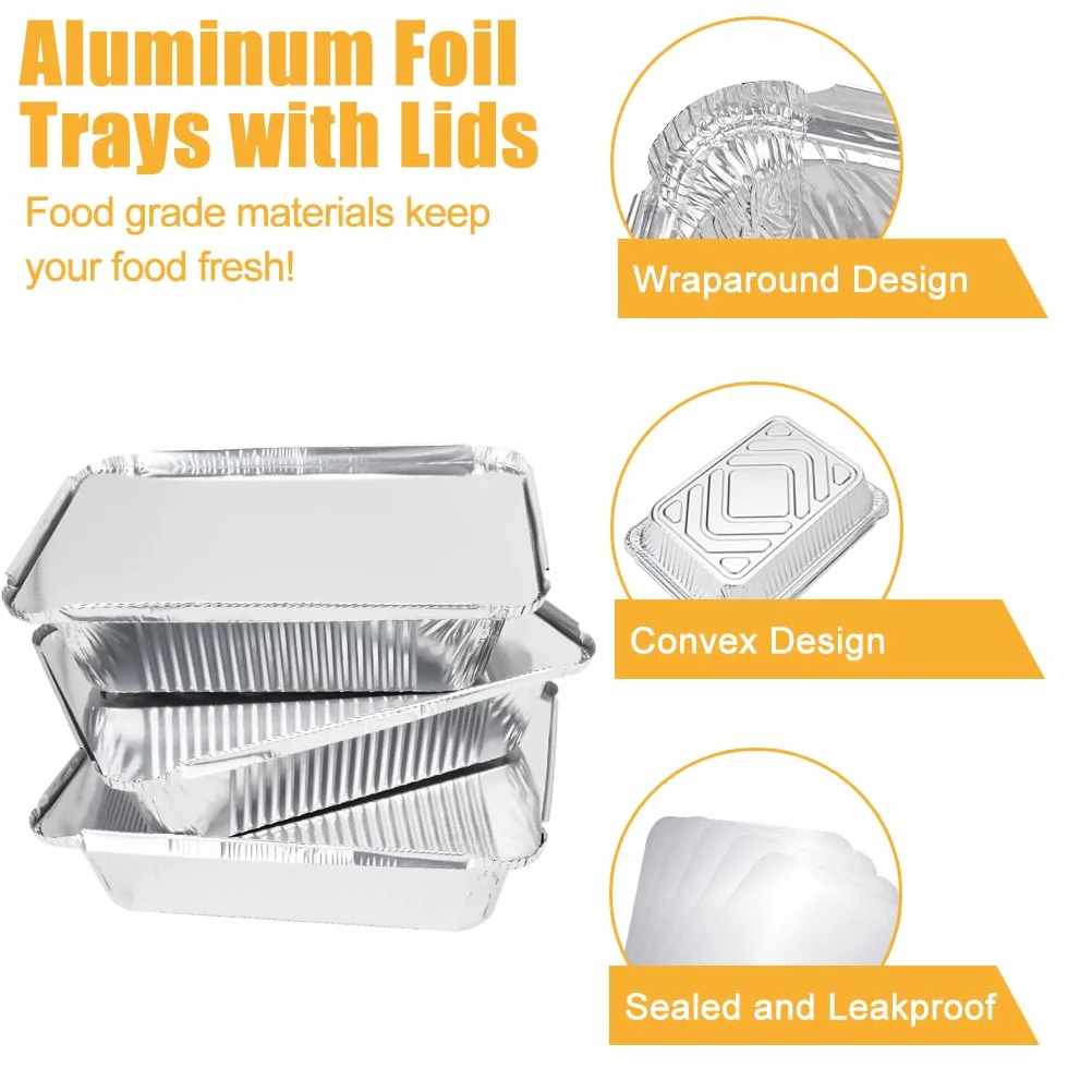 30 Piezas Bandejas de Papel Aluminio con Tapa, Bandejas de Aluminio Desechables con Cepillo de Silicona, Bandejas de Goteo Aluminio para Barbacoa, Hornear, Cocinar, Almacenar y Congelar
