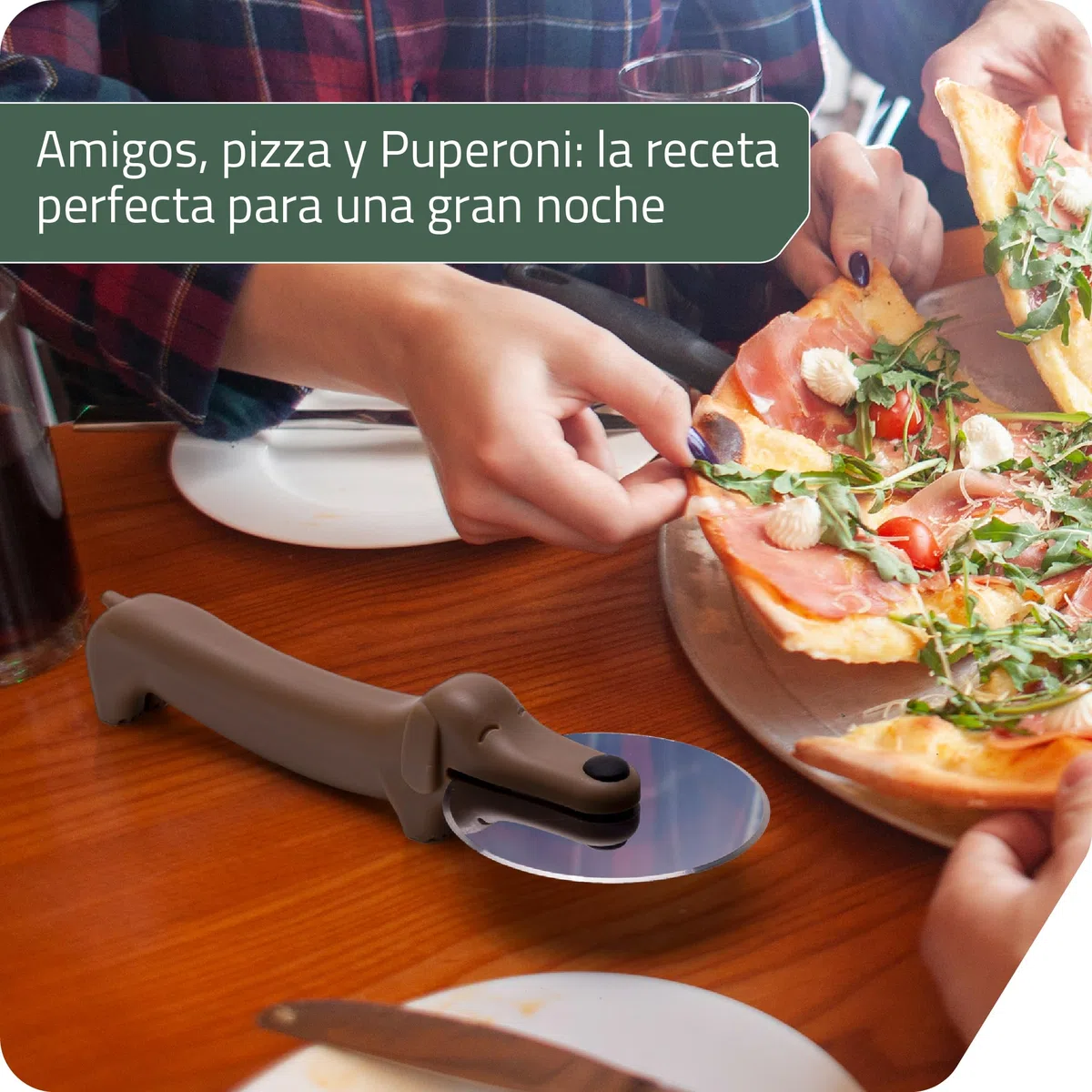 PELEG DESIGN Puperoni Cortador de Pizza – Cortapizzas Divertido en Forma de Perro Salchicha con Cuchilla de Acero Inoxidable – Diseño que se Mantiene de Pie – Regalo Original Cocina