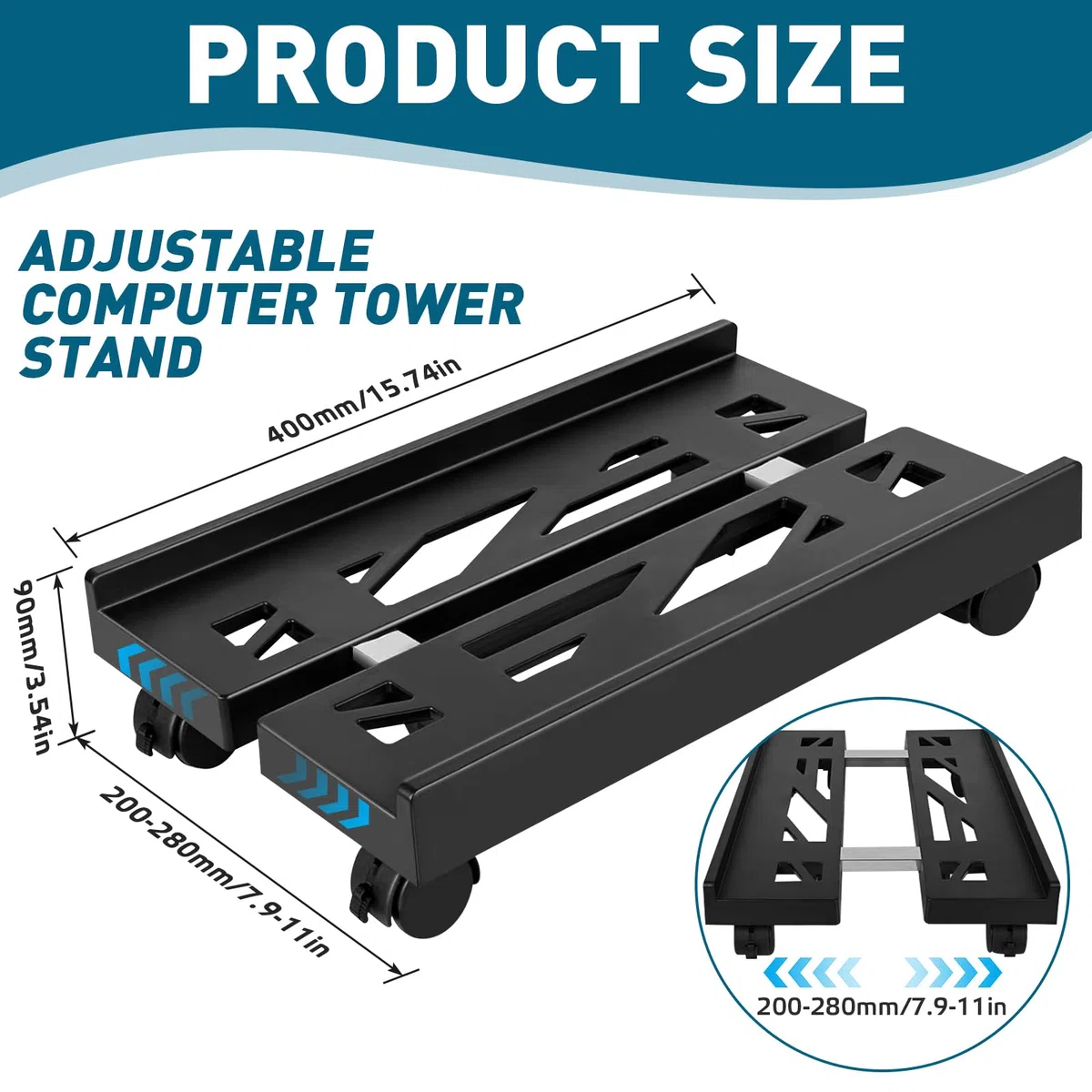Soporte para PC con ruedas, carrito de ordenador, soporte para CPU, carro de CPU bajo escritorio para jugadores, estudiantes, hogar, oficina, negro (negro)