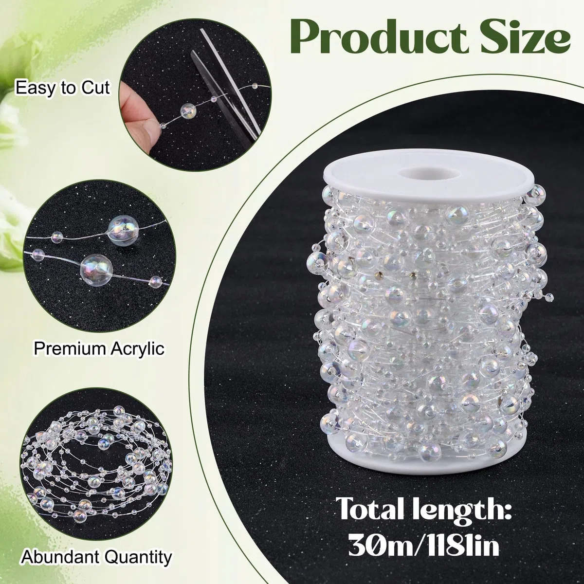 30 metros de cuentas transparentes, cadena de cristal acrílico, gemas, cuentas de línea de pescado, cadena de guirnalda de joyas para manualidades, para fiestas de boda, decoración