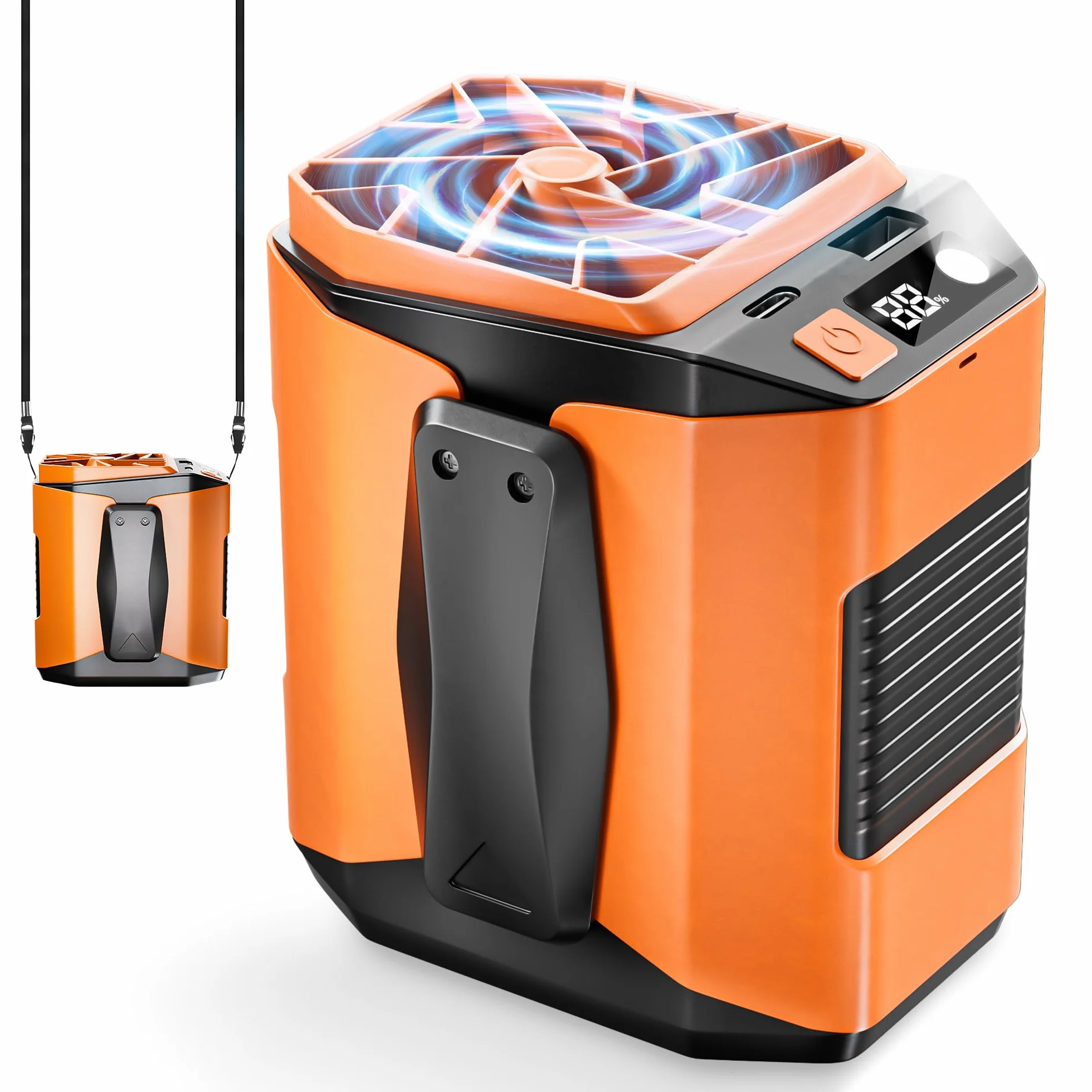 Ventilador Portatil Cintura, 10000mAh Recargable ventilador de Pilas con 5 Velocidades y 16000RPM, Mini Ventiladores con LED Para Trabajos al Aire Libre, Obras, Viajes y Acampadas