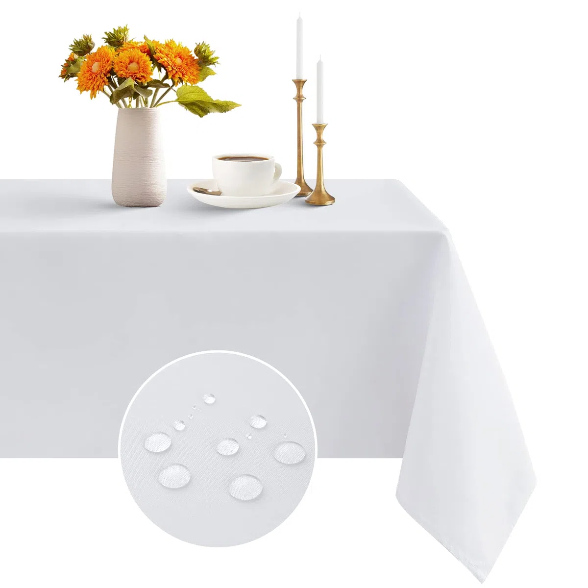 Romanstile Mantel Rectangular 140x240 cm Blanco,Mantel Antimanchas poliéster Elegantes Repelente a Salpicaduras, para Bodas y Celebraciones al Aire Libre Cocina, Comedor, Fiesta, Boda Cena Familiar