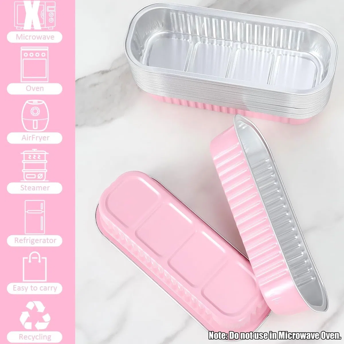 KAHEIGN 50 Piezas Mini Moldes Para Pan Con Tapas Y Cucharas, 200ml Rectangulares Aluminio Papel Contenedore para Hornear Pasteles con Pegatina de Sellado para Boda Cumpleaño Picnic Fiesta (Rosa Plata)