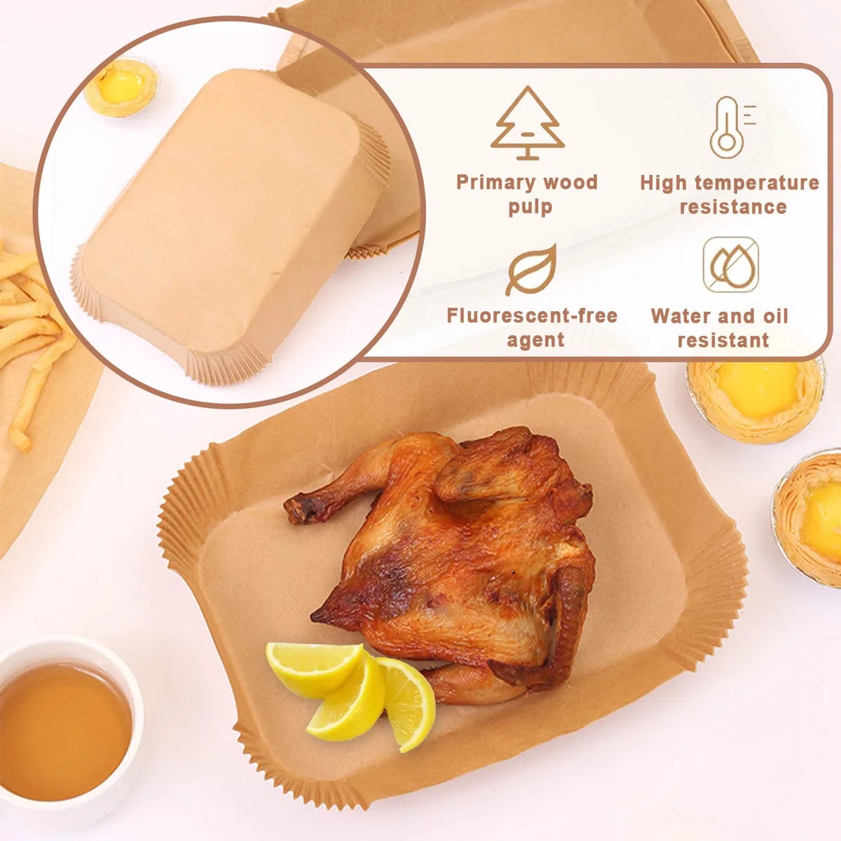Papel Para Freidora de Aire para Moulinex Air Fryer 5,2/3,1 L, Papel Freidora Aire Air Fryer Papel para Philips Airfryer Serie 3000, Cecotec 5,5/3,5 L, Air Fryer Accesorios (50pcs+50pcs)