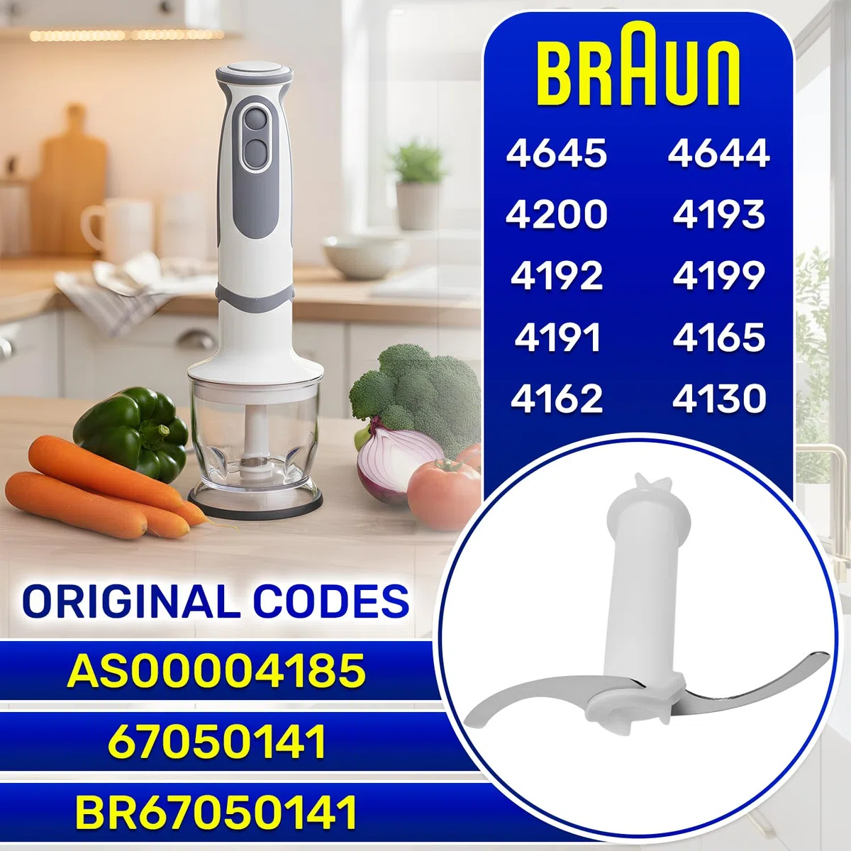 MONTERAL Cuchilla para Batidora con el Código Original 67050141 AS00004185 BR67050141 para Braun Minipimer - Garantía 10 Años