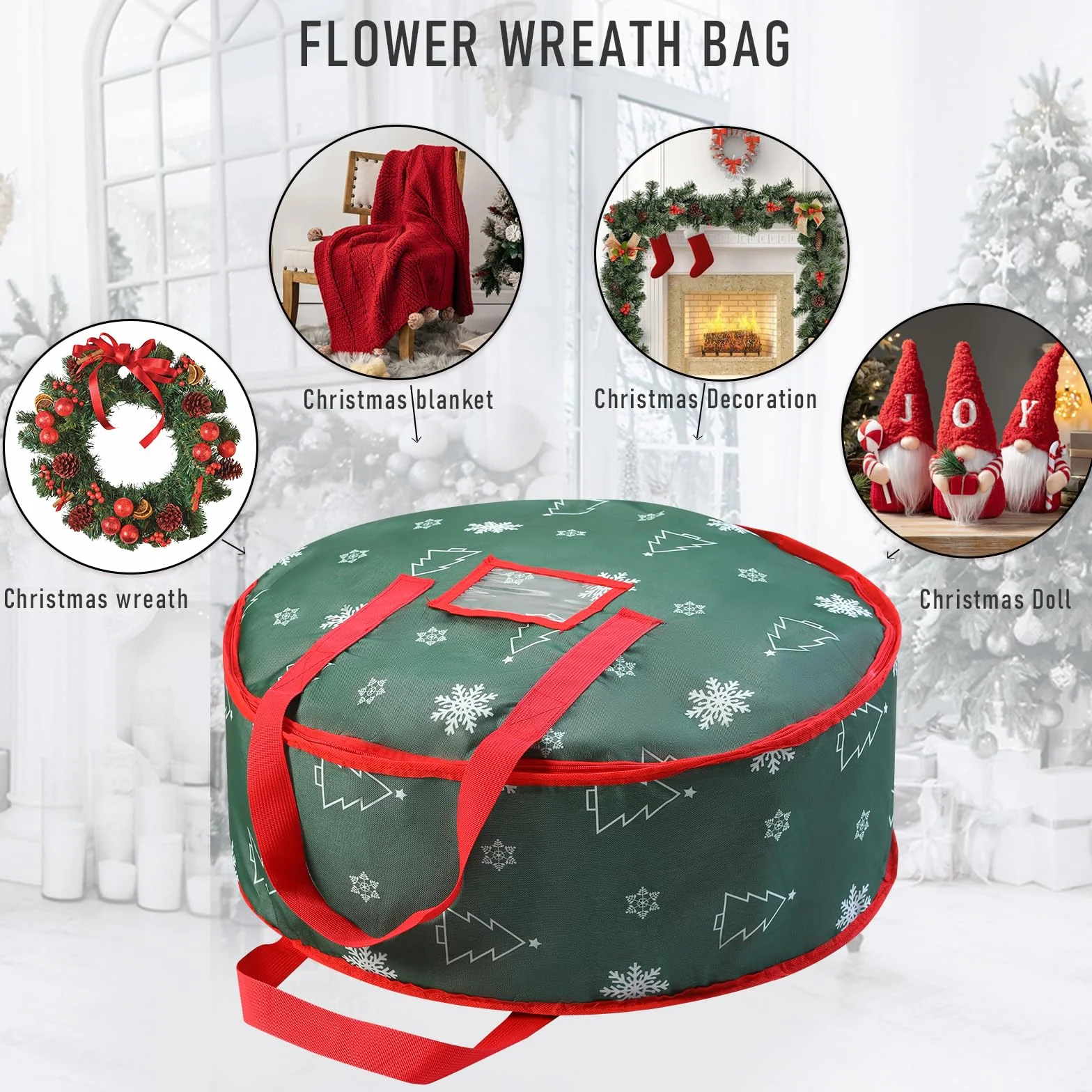 YiYa Almacenamiento de Adornos Navideños Bolsa de Almacenamiento para Guirnaldas Impermeable Bolsa para Corona de Navidad para Decoraciones navideñas (Verde)