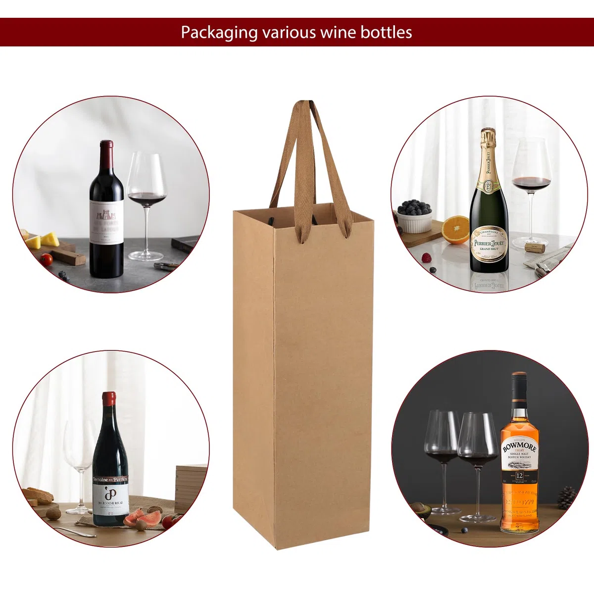 Bolsa de Vino,Paquete de 20 Bolsas de Papel para Vino,Embalaje Bolsos de Botella Vino con Asas para Bodas o Fiestas
